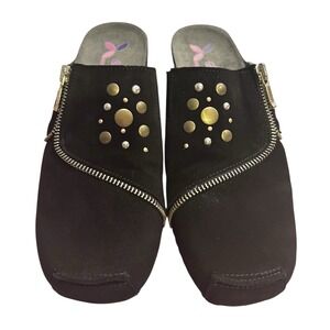 Helle Comfort Parwin Semi Wedge Suede Walking Clog Women's Size 39 8-8.5M Black